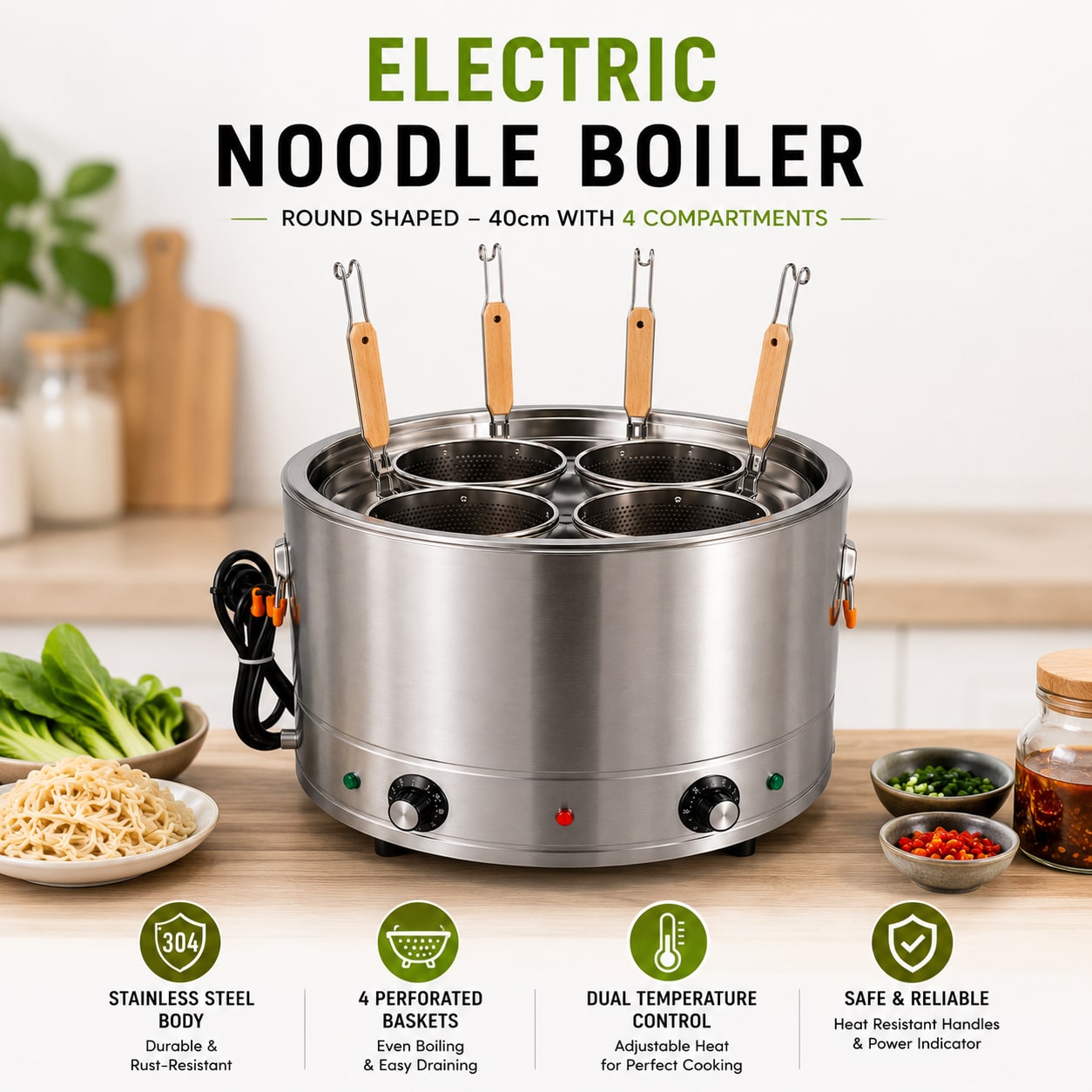 Electric Round Shaped Noodle Boiler - 40cm with 4 Compartments — view 3