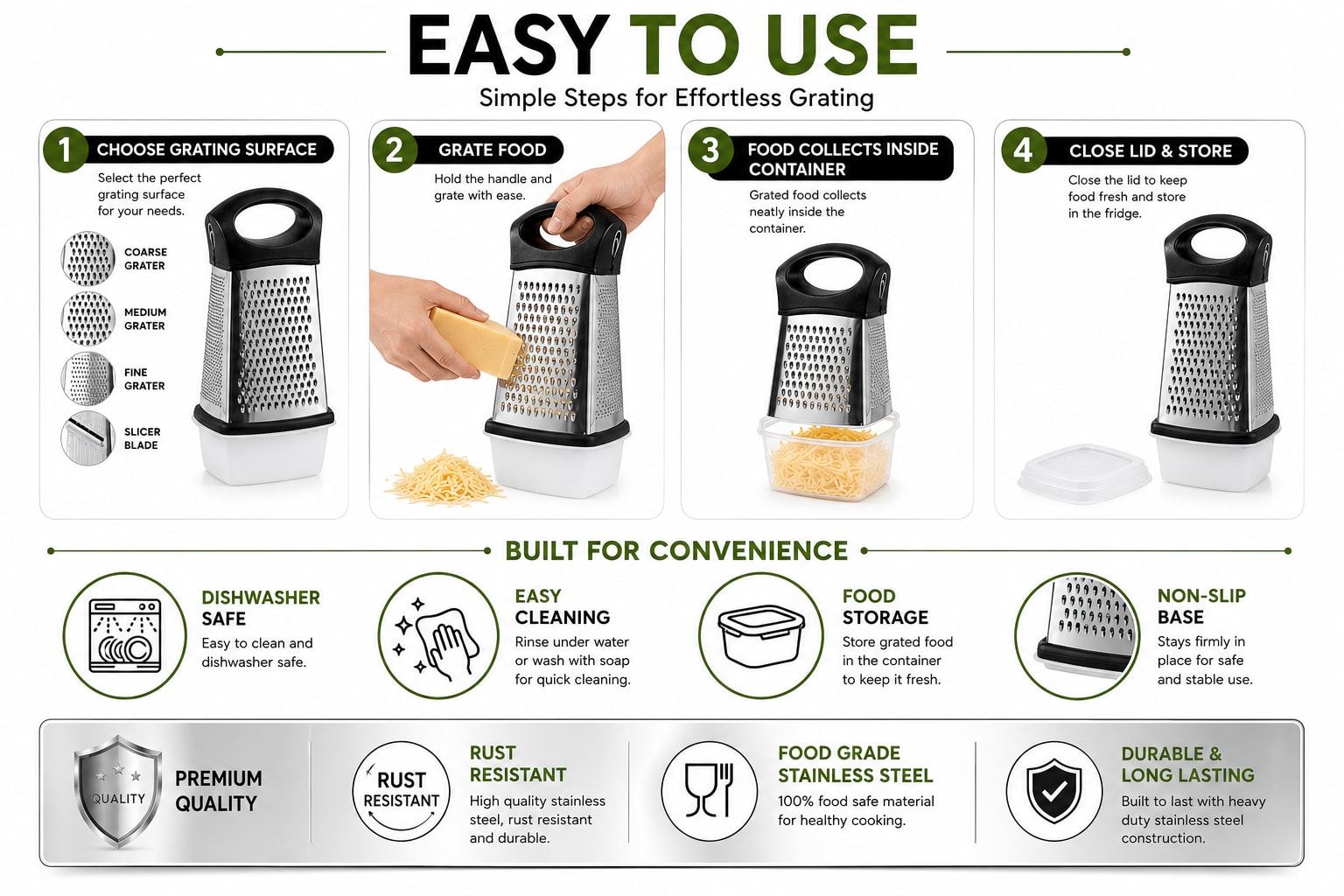 SS 4 Sided Grater with Black Handle — view 1