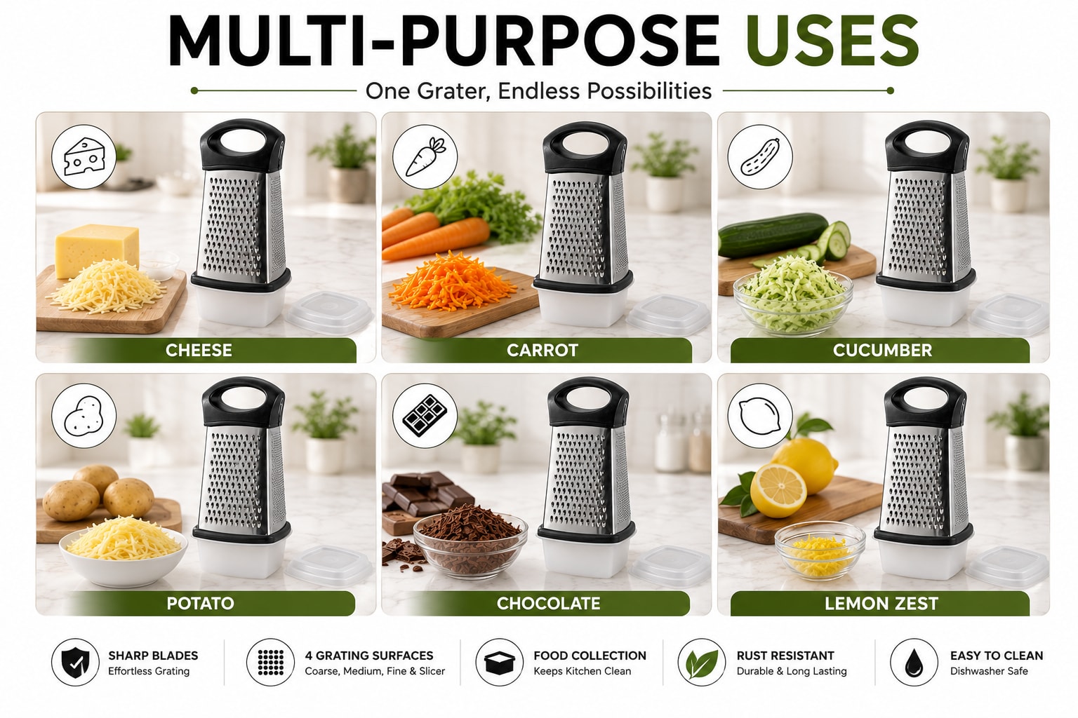SS 4 Sided Grater with Black Handle — view 9