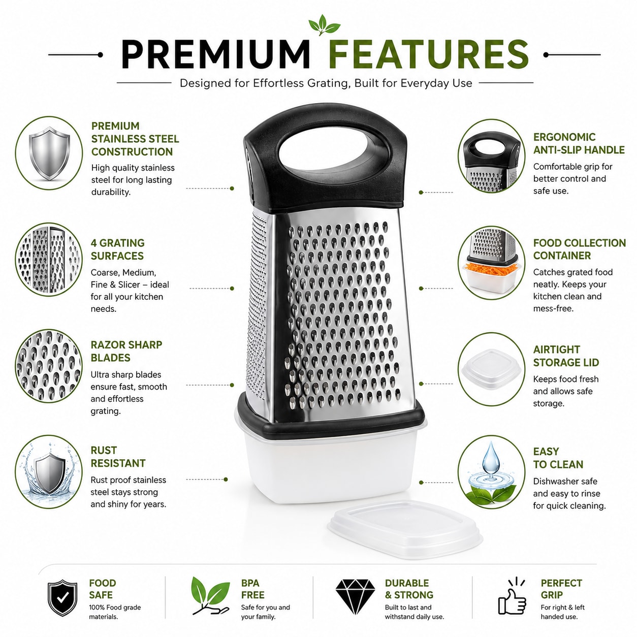 SS 4 Sided Grater with Black Handle — view 6