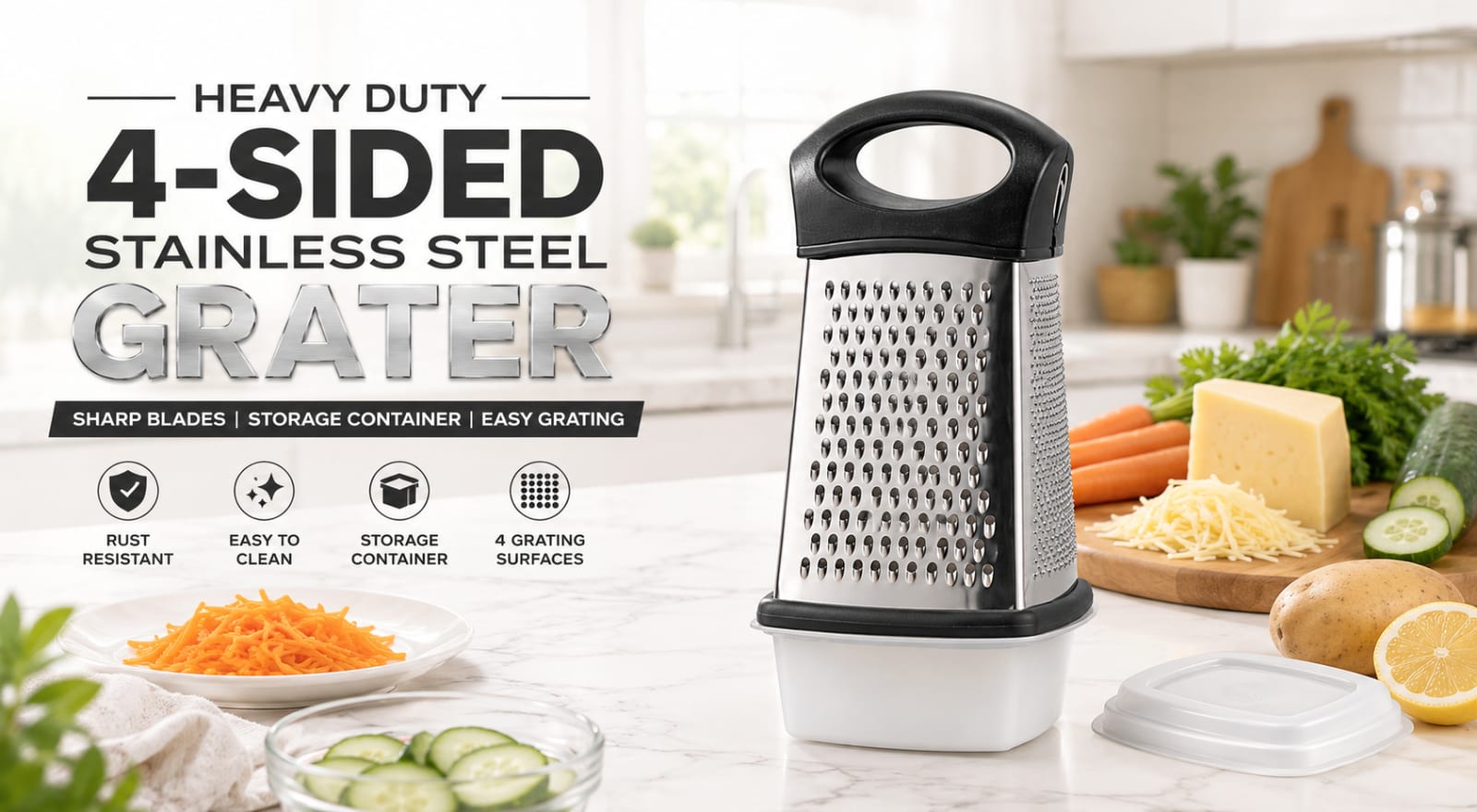 SS 4 Sided Grater with Black Handle — view 5