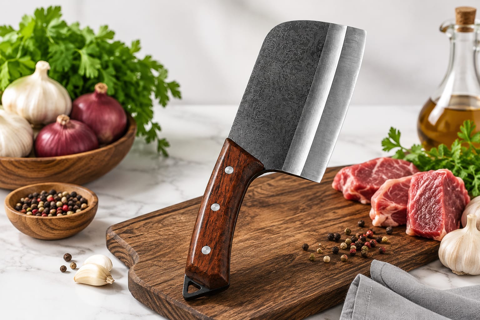 Wooden Handle Damascus SS Chopper F150A — view 2