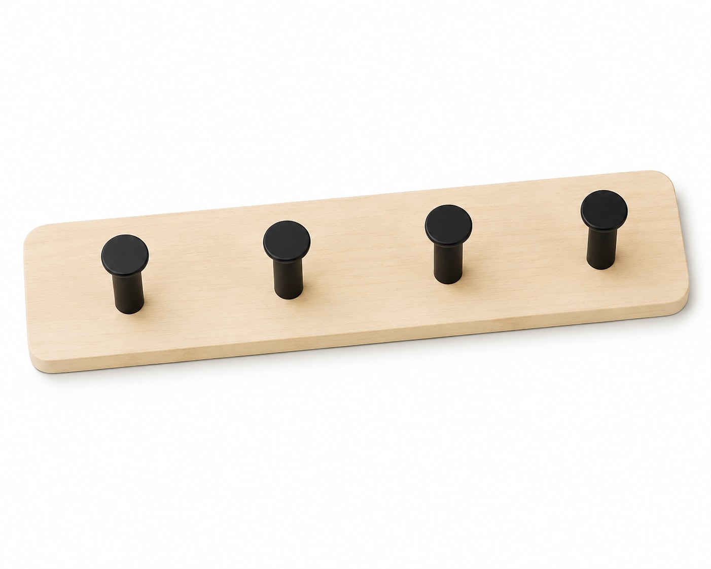 Wooden Wall Mountable Cloth Hanger - Cream with 4 Black Hooks — view 2
