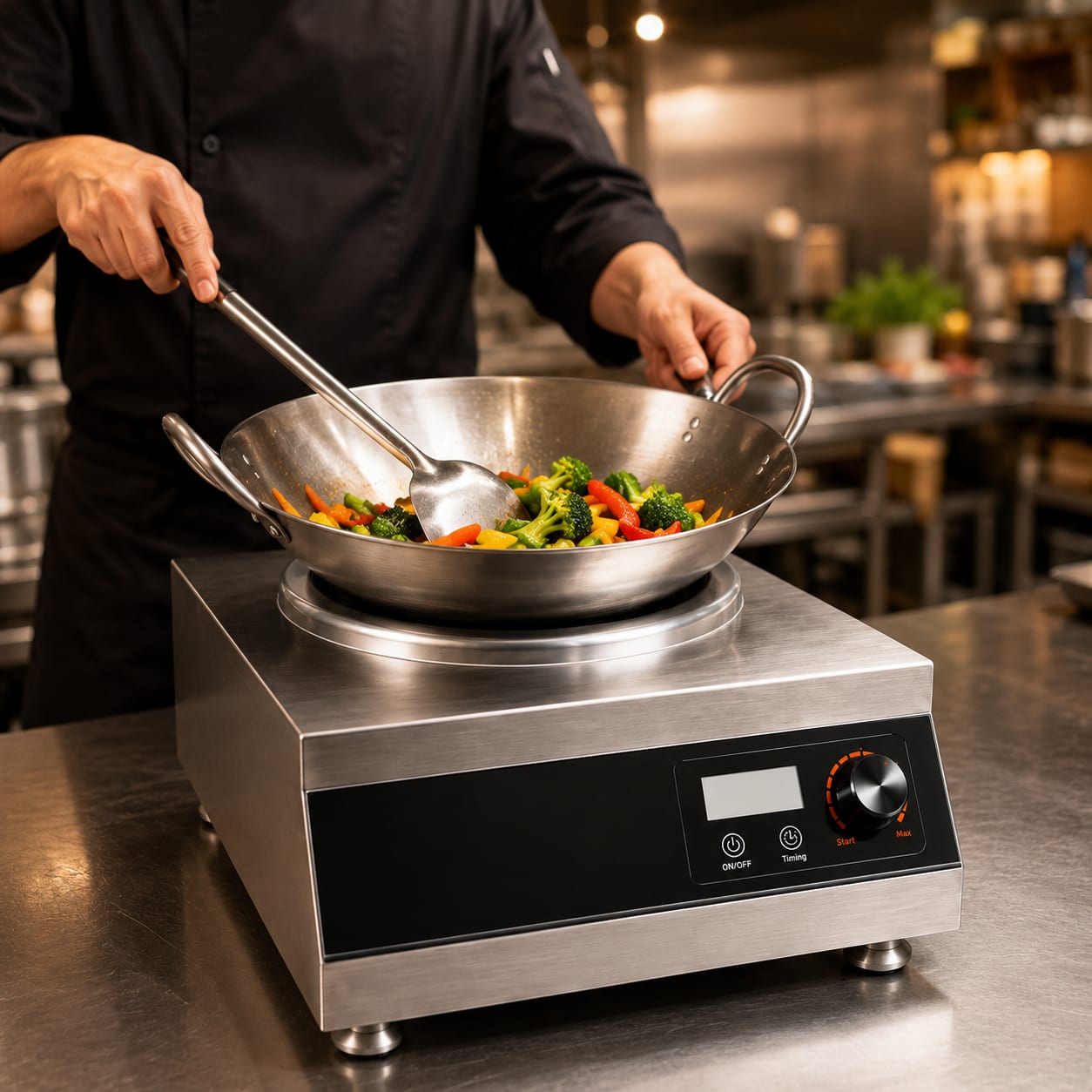 Full SS Commercial Induction - WLX9A | 5000W | Square | Wok Base | Switch + Knob Model — view 2