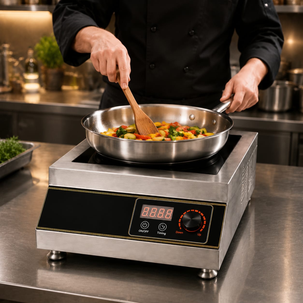Full SS Commercial Induction - WLX8A | 5000W | Square | Flat Base | Switch + Knob Model — view 2