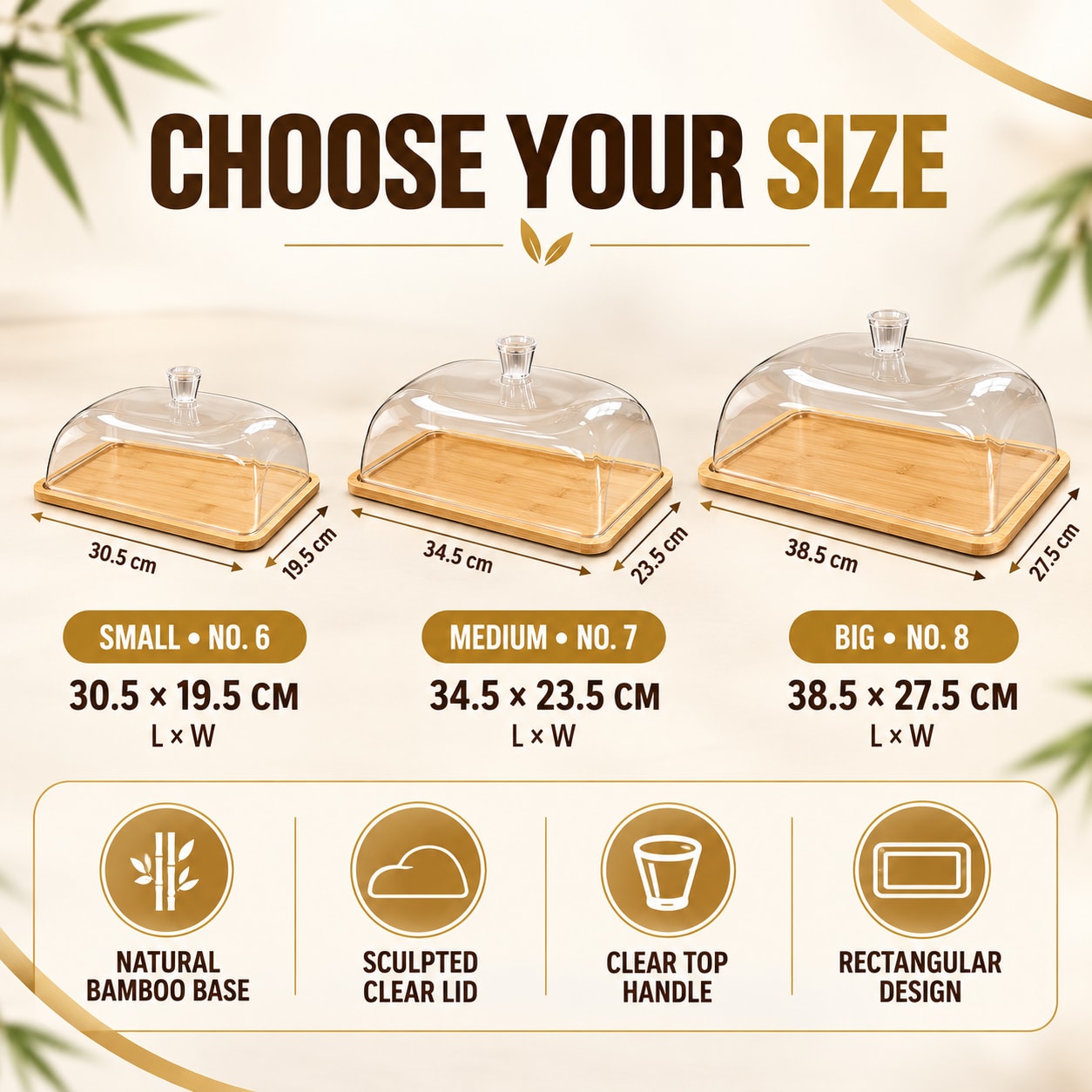 Wooden Bamboo Base With Acrylic Lid Rectangle 30.5 x 19.5 x 15.2cm — view 3