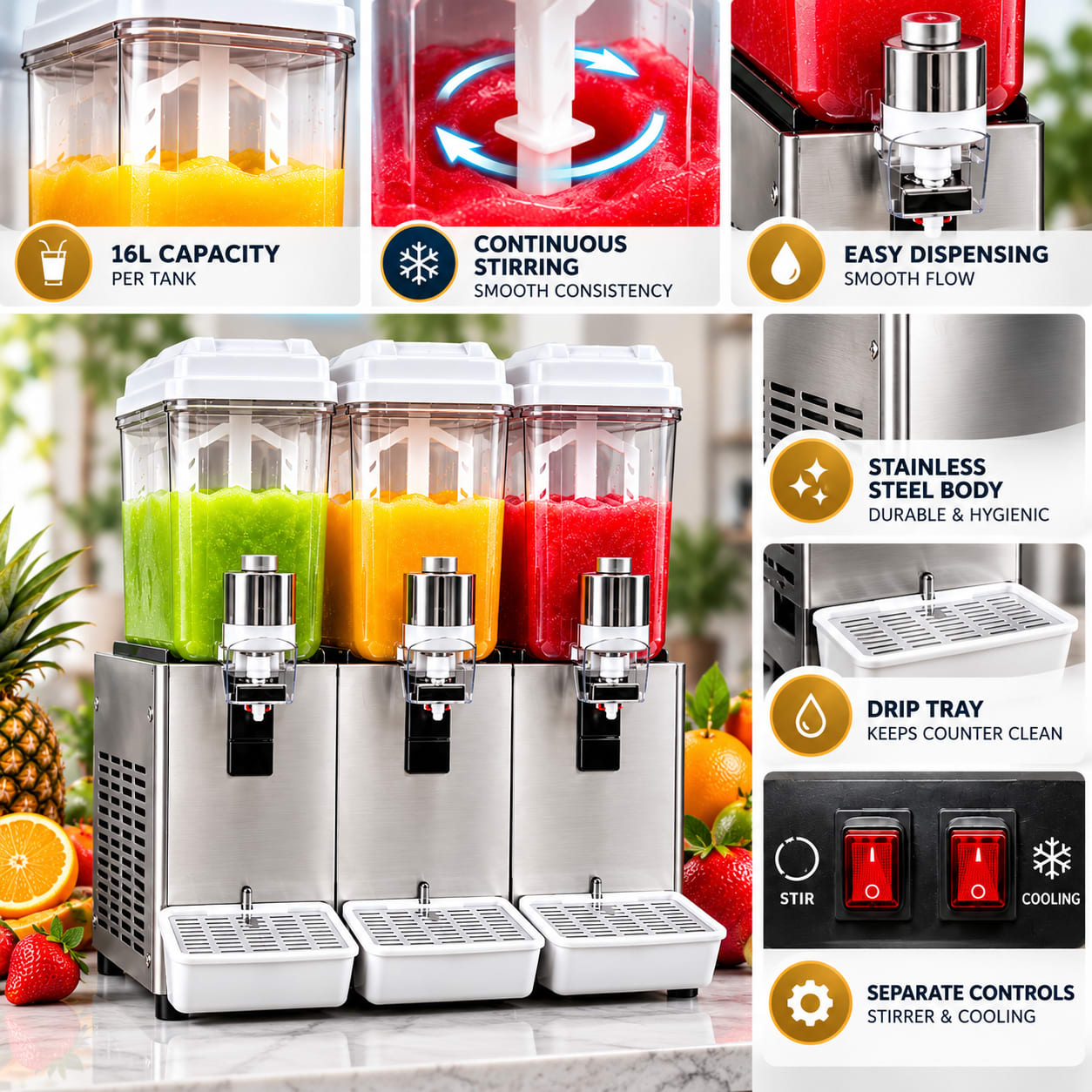 Electric Premium Cold Juice Dispenser - Triple 16L + 16L + 16L — view 3