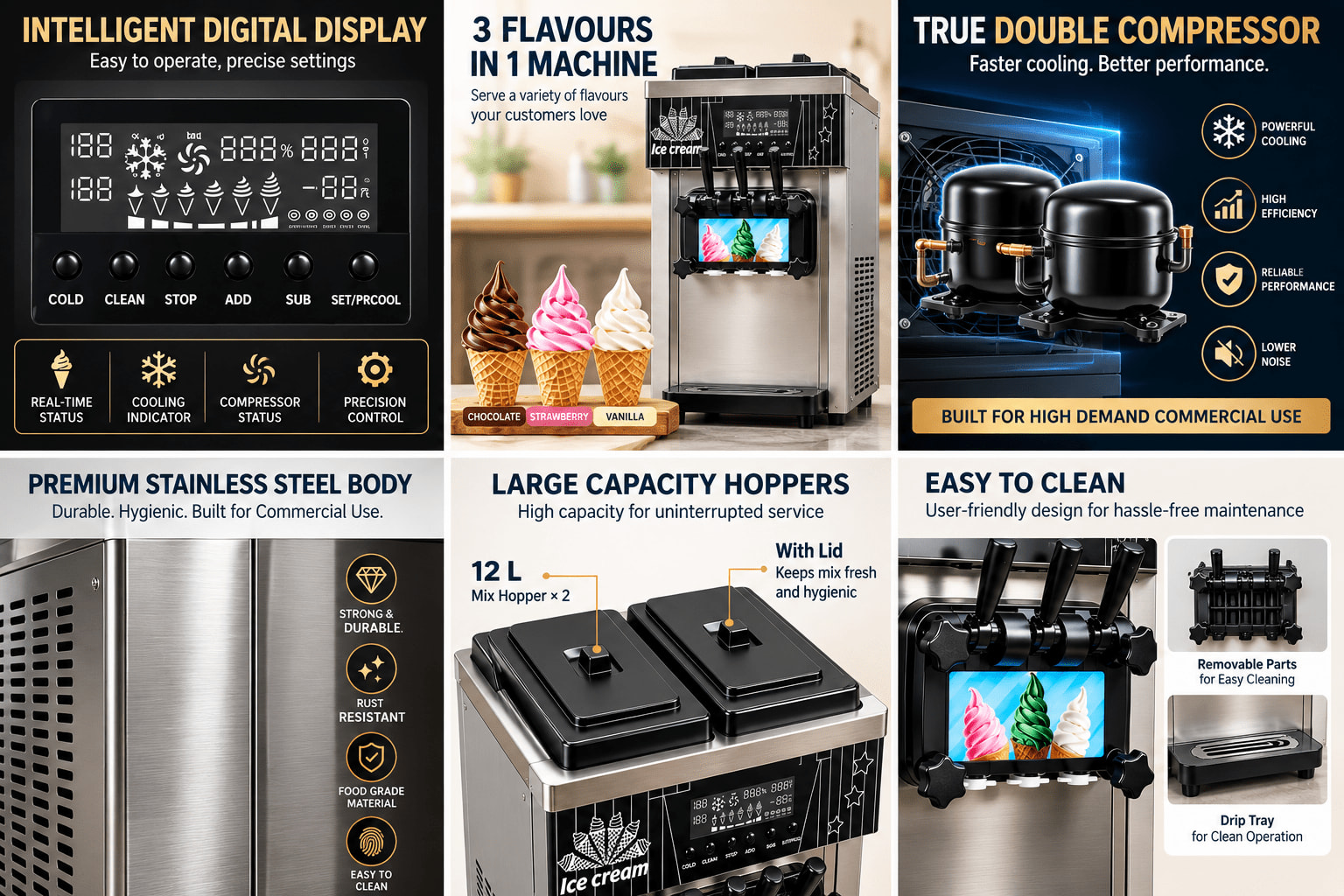 Electric SS Table Top Softy Machine - Double Compressor (3 Nozzles) — view 3