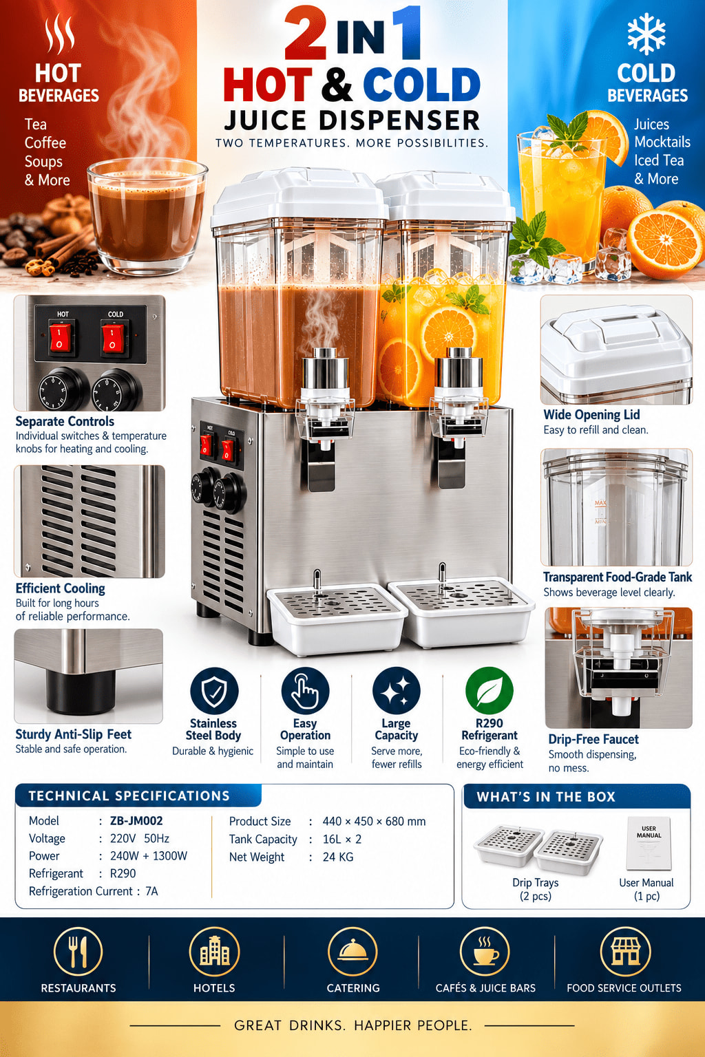 Electric Cooling & Warming Juice Dispenser - Double 16L + 16L — view 3