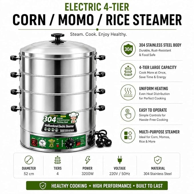 Electric 4-Tier Corn / Momo / Rice Steamer - 52cm — view 3