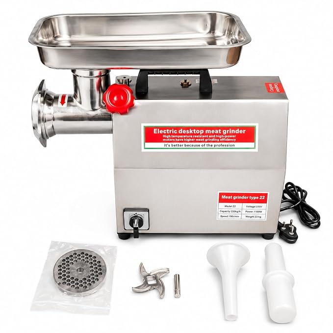 Electric Full SS Meat Mincer with Copper Motor No.22 (Capacity: 220kg/hr | Rpm: 190) — view 1