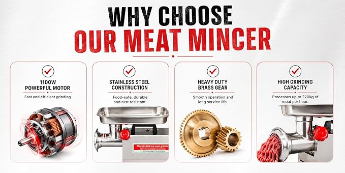 Electric Full SS Meat Mincer with Copper Motor No.22 (Capacity: 220kg/hr | Rpm: 190) — view 3
