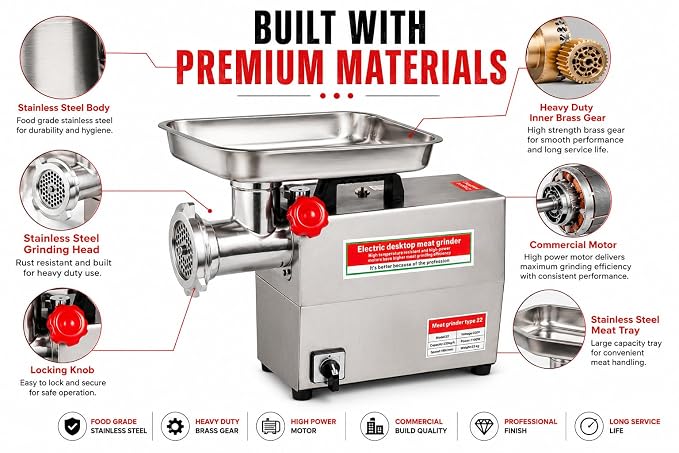 Electric Full SS Meat Mincer with Copper Motor No.22 (Capacity: 220kg/hr | Rpm: 190) — view 5