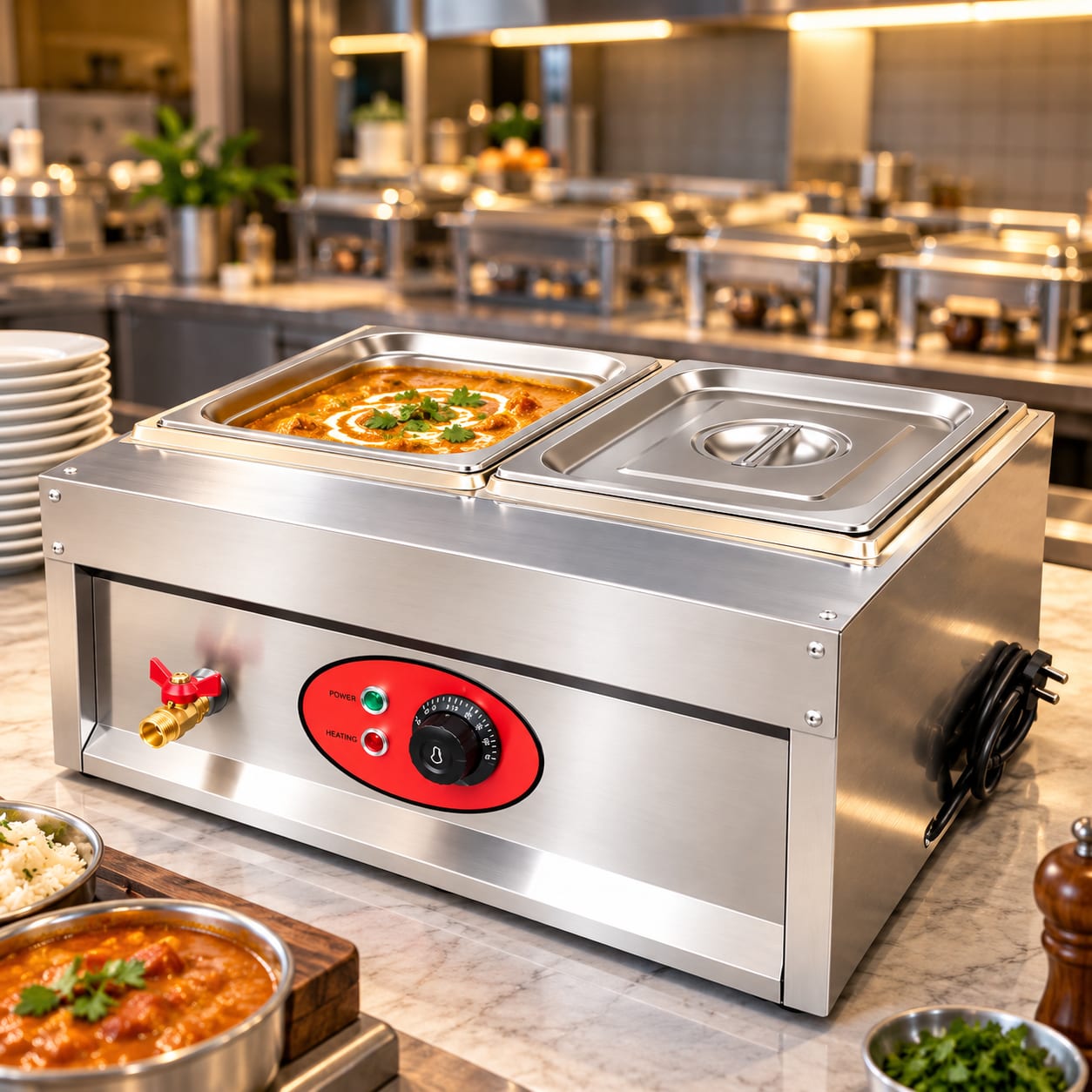 Electric Bain Marie without Glass - 2 Compartments (2 GN Pans of 1/2 150mm ~ 8.5L/Pan) — view 2