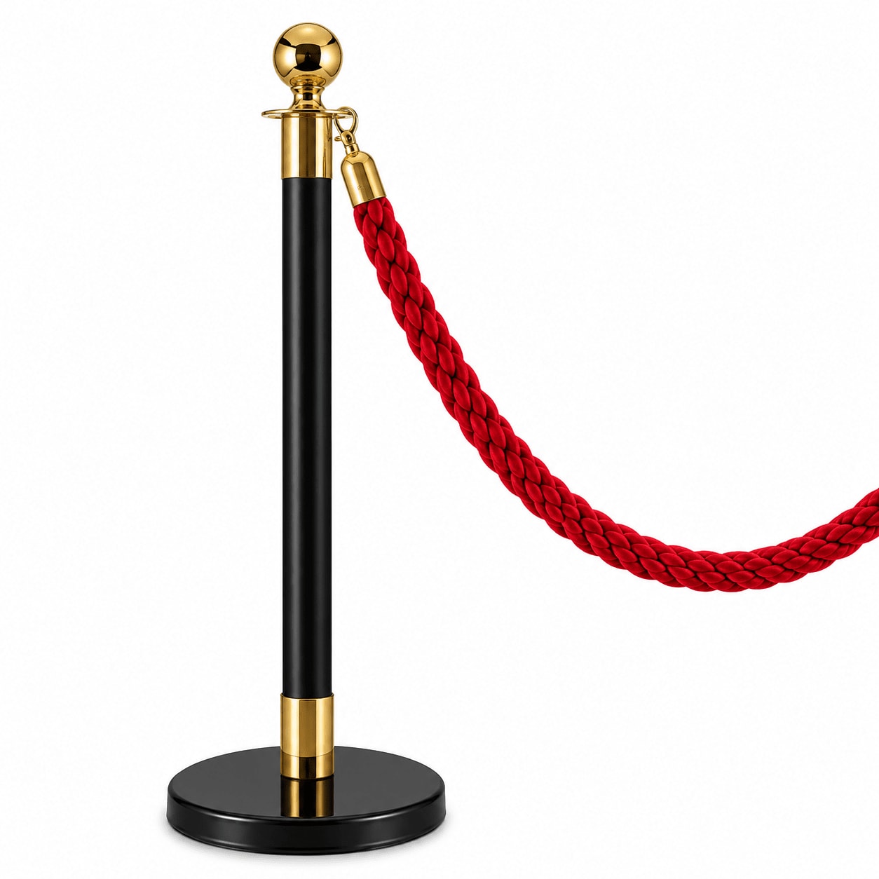 Black + Golden Queue Manager with Top Ball & Red Premium Twisted Rope - Rope Model - Pair of 2 Poles + 1 Rope — view 1
