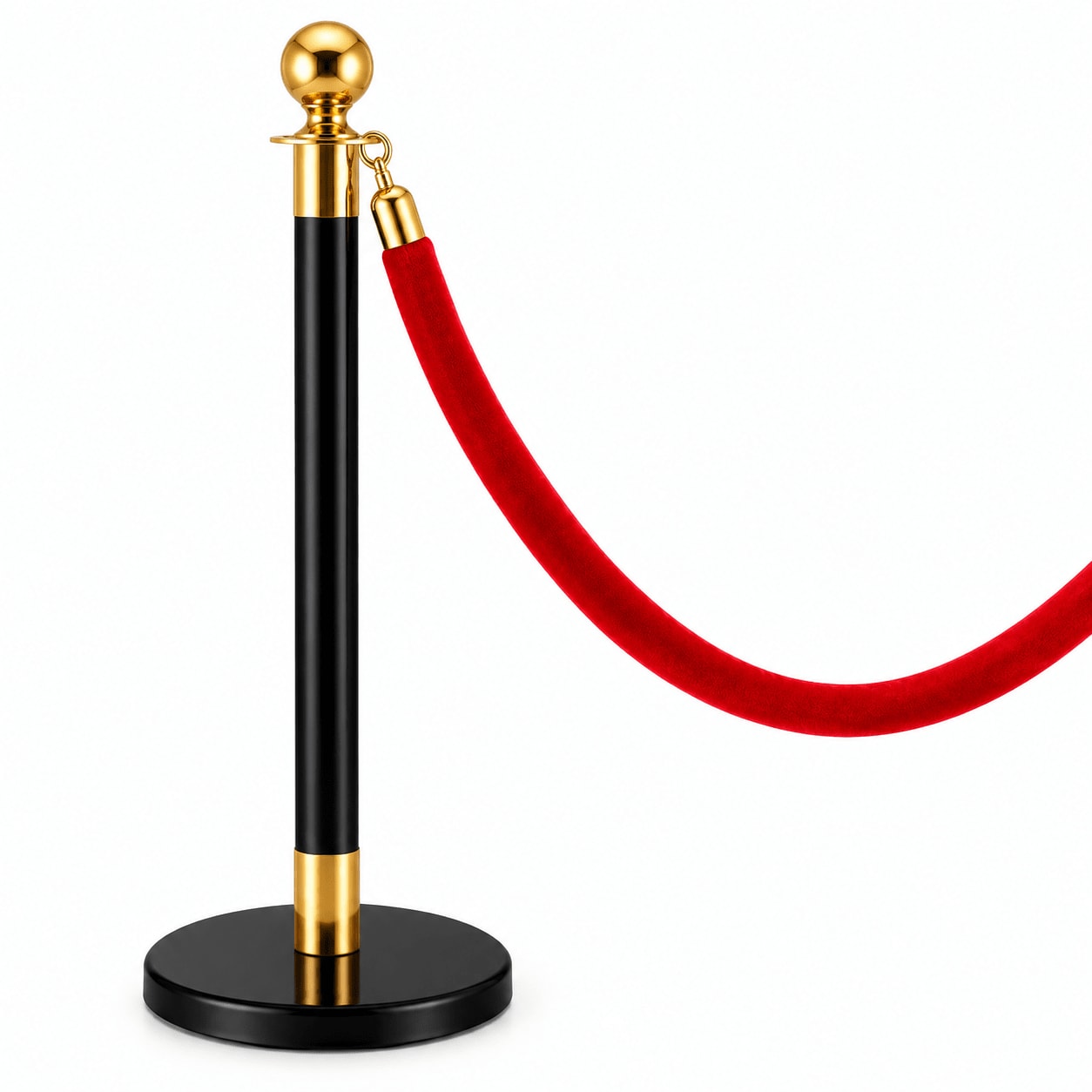 Black + Golden Queue Manager with Top Ball & Red Velvet Rope - Rope Model - Pair of 2 Poles + 1 Rope — view 1