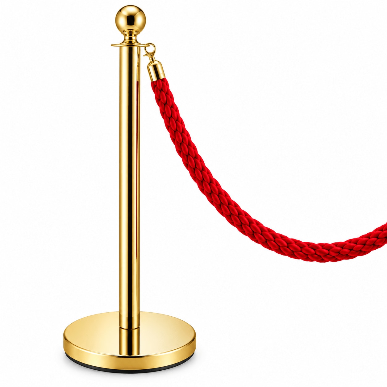 Golden Queue Manager with Top Ball & Red Premium Twisted Rope - Rope Model - Pair of 2 Poles + 1 Rope — view 1