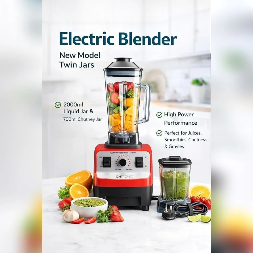 Electric Commercial Blender 4500W with 2000ml Jar + Extra 700ml Jar - Red - New Model — view 4