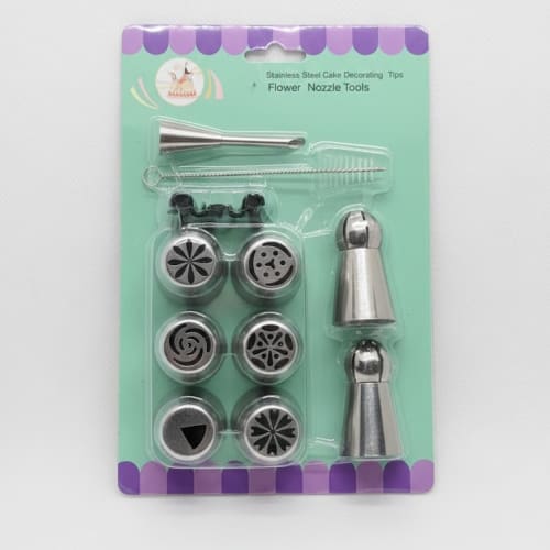 SS Russian/Balloon/V-Shaped Assorted Nozzle 13pc with Nozzle Cleaning Brush - YG19
