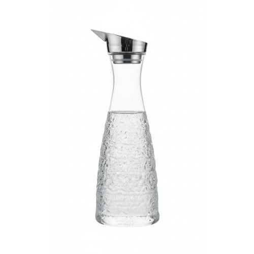 PC Decanter Bottle Curved with Silver Cap & Self Embossed Design Pattern - 1100ml