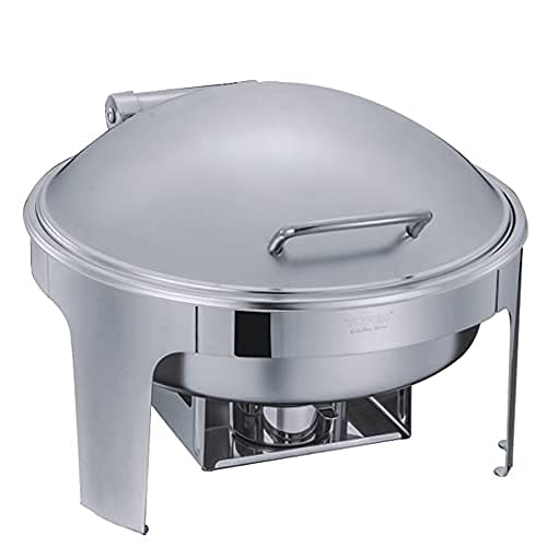 Chafing Dish Round 6L Silver with Gel Based Heating + Matt Top Finish + Hydraulic Soft Close (1 GN Pan of 65mm)