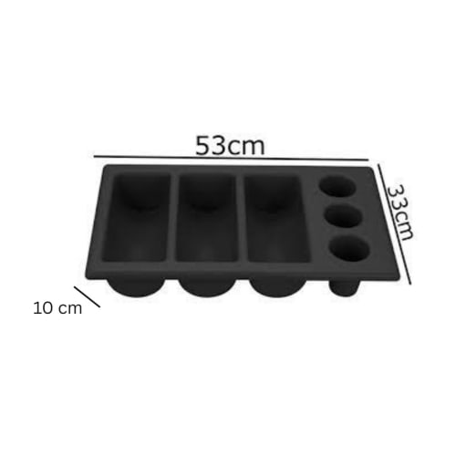 Plastic Round & Rectangle Cutlery Holder Rack 3 + 3 Compartments - Black