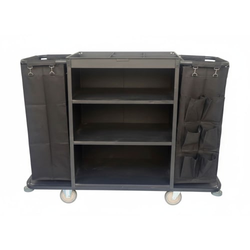 MS Black Housekeeping Trolley - Full Size with Two Sided Bags (1 Side Plain + 1 Side with Pockets)