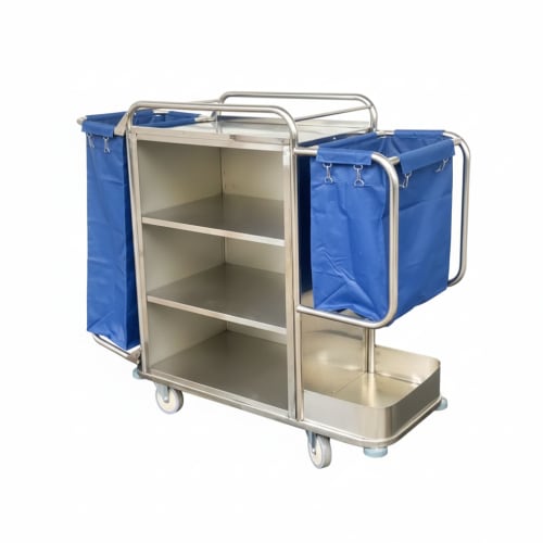 SS Premium Housekeeping Trolley - Full Size with Two Sided Blue Bags (1 Half & 1 Full)