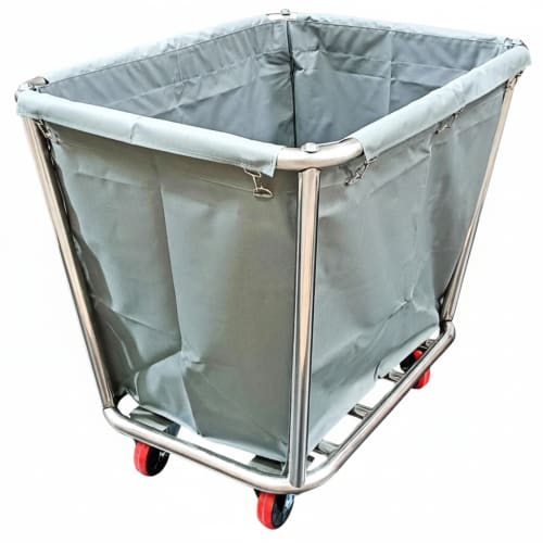 SS Quadrilateral Laundry Trolley with Linen Bag