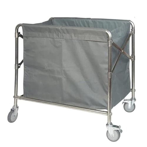 SS Collapsible & Foldable Rectangle Laundry Trolley with Linen Bag