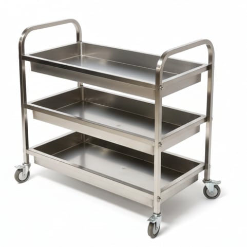 SS Rectangle 3 Layer Service Trolley with Extra Depth Trays