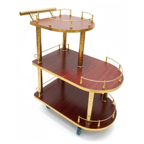 Premium Wood + Golden Pipe 2.5 Layer Bar Service Trolley