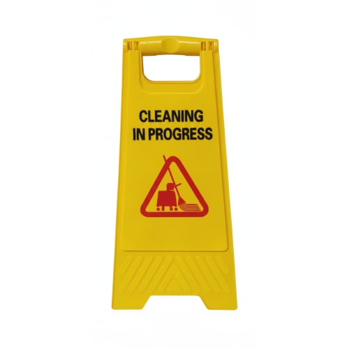 Virgin Plastic Yellow Sign Board with Double Sided Text - "Cleaning in Progress"