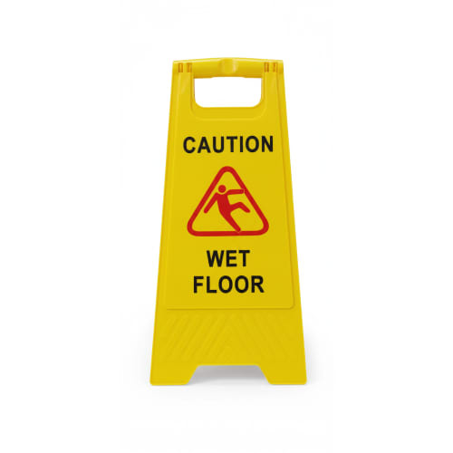 Virgin Plastic Yellow Sign Board with Double Sided Text - "Caution Wet Floor"