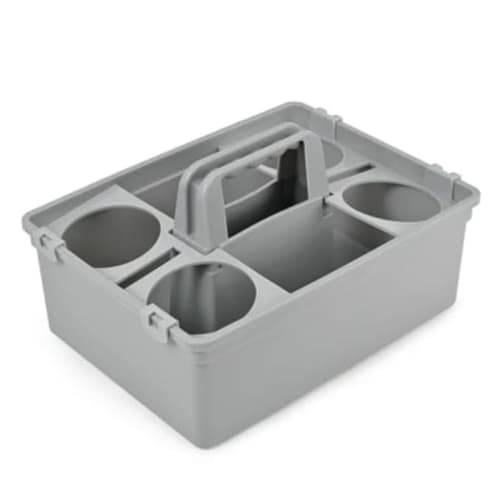 Plastic Caddy Tool Basket with 4 Round Inner Slots - Grey