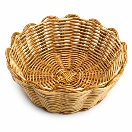 Heavy Round Shaped Polyrattan Basket with Flower Shaped Edges & Metal Wire - 20x7cm — Walnut Brown