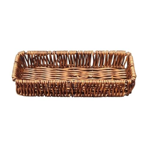 No.3 Heavy Long Rectangle Shaped Polyrattan Basket with Metal Wire 23x8x4cm - Walnut Brown