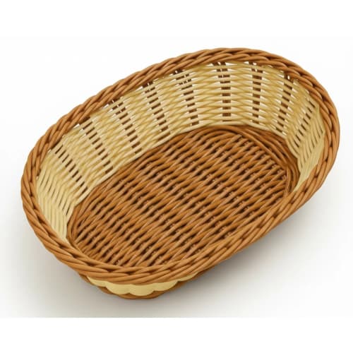 Heavy Oval Shaped Polyrattan Basket with Metal Wire - 23x11x8cm — Double Colour