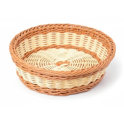 Heavy Round Shaped Polyrattan Basket with Metal Wire - 23x8cm — Double Colour