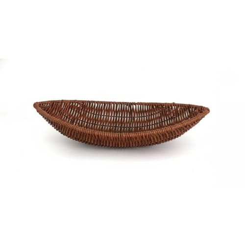 Heavy Boat Platter Shaped Polyrattan Basket with Metal Wire - Walnut Brown — Small No.10