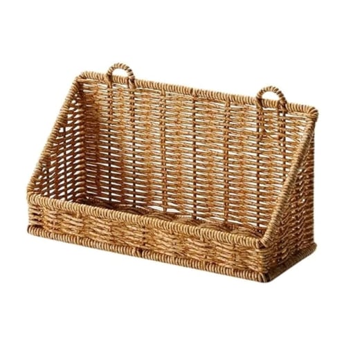 Heavy L-Shaped Polyrattan Basket Multipurpose Utility Holder with Metal Wire - Walnut Brown — Big No.27