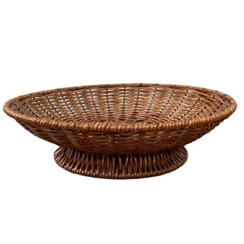 Heavy Round Shaped Polyrattan Basket with Base Stand & Metal Wire - Walnut Brown — Big No.37