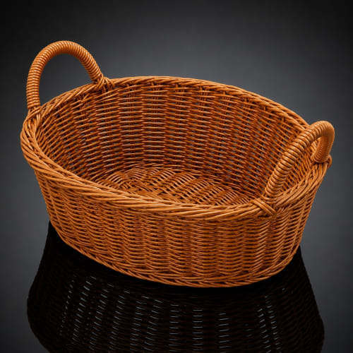 Heavy Oval Shaped Polyrattan Basket with Handle & Metal Wire - Walnut Brown
