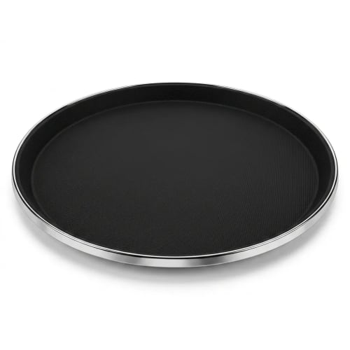 Anti Skid Tray with SS Border - Heavy| Round | 16" — Black