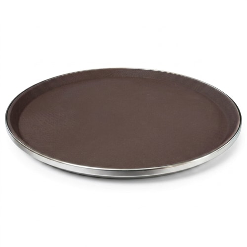 Anti Skid Tray with SS Border - Heavy| Round | 16" — Brown