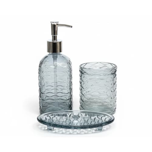 VAMA 3 in 1 Glass Toiletry Set - Soap Dispenser 380ml | Holder 280ml | Soap Dish