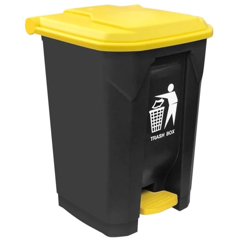 Plastic Dustbin with Pedal - Grey Body + Yellow Lid — 50L