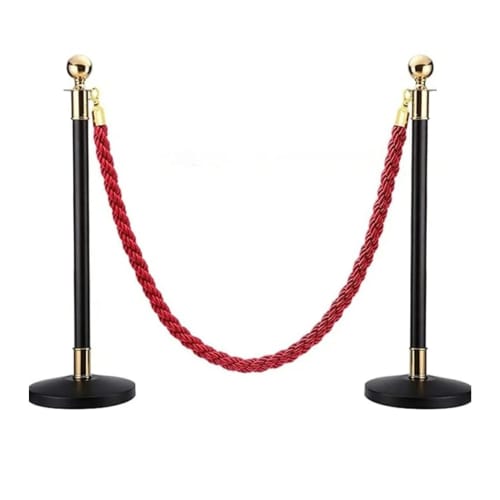 Black + Golden Queue Manager with Top Ball & Red Premium Twisted Rope - (Loose: 2 Poles + 1 Rope ; 1 Carton: 20 Poles + 10 Ropes) | Single pc Box Packing for Poles — Carton