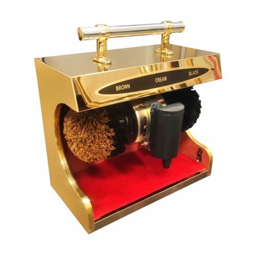 Electric Shoe Polish Machine with Heavy Wooden Back Board & Mirror Finish — Gold