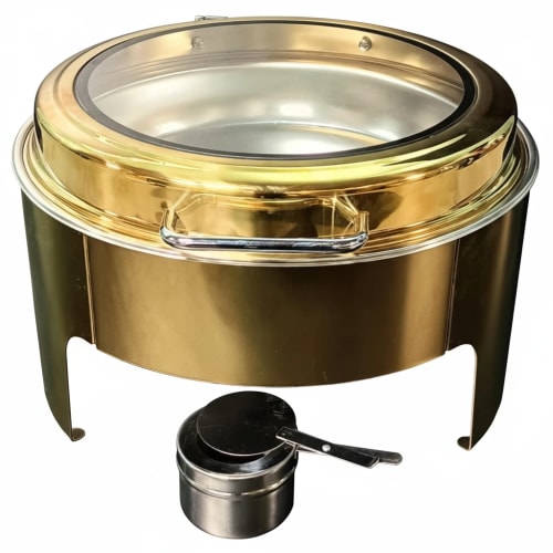 Chafing Dish Round 6L with Gel Based Heating + Transparent Lid + Hydraulic Soft Close (1 GN Pan of 65mm) — Gold